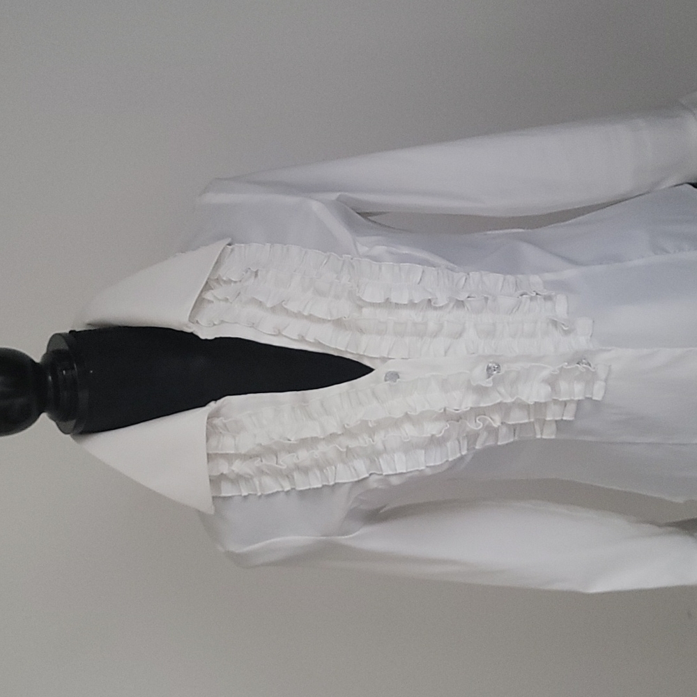 JS Collections White Ruffled Front Button-Down Blouse - Picture 6 of 8